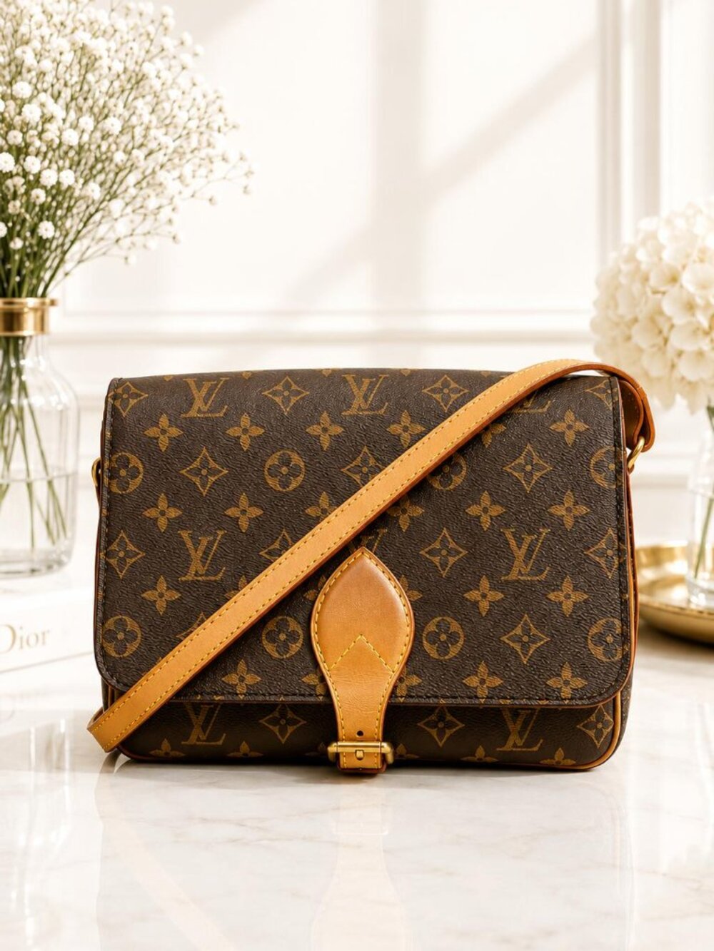Authentic ouis Vuitton Cartouchière GM Monogram Canvas Crossbody Messenger Bag